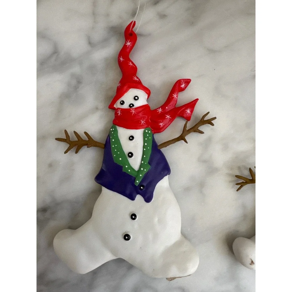 Dept 56 Vintage Snowman Christmas Ornaments Set of 2 Hand Painted 1994 KB94